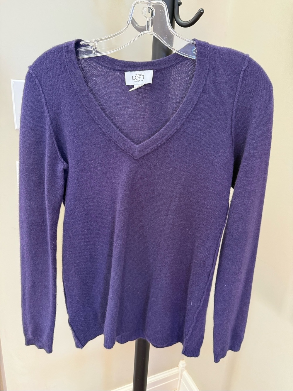 LOFT Deep Purple V-Neck Cashmere Sweater